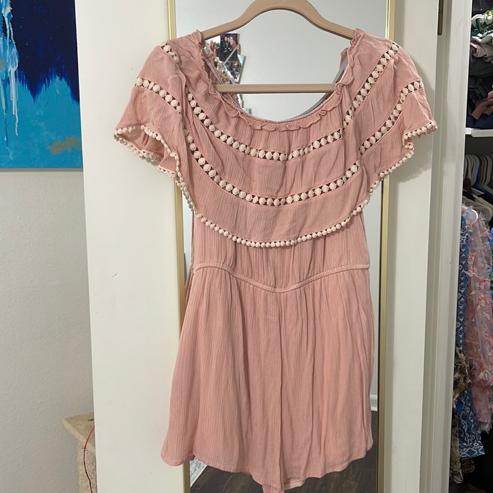 Blush Crochet Off the Shoulder Romper